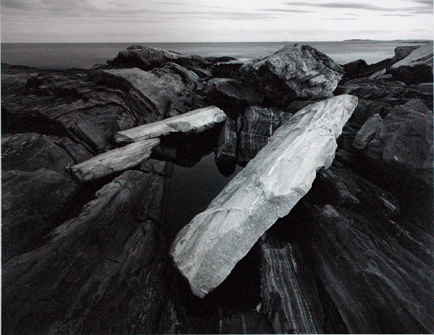 Rocks, shoreline, Dusk, Maine